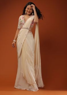 This contains an image of: Buy Readymade Sarees/ Ready to Wear Sarees/ Prestitched Pleated Sarees Online | KALKI Fashion