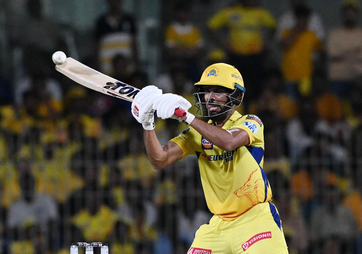 CSK’s Captain Ruturaj Gaikwad plays in action during an IPL 2024 match. 