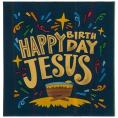 This may contain: a happy birthday jesus card with the words happy birthday jesus