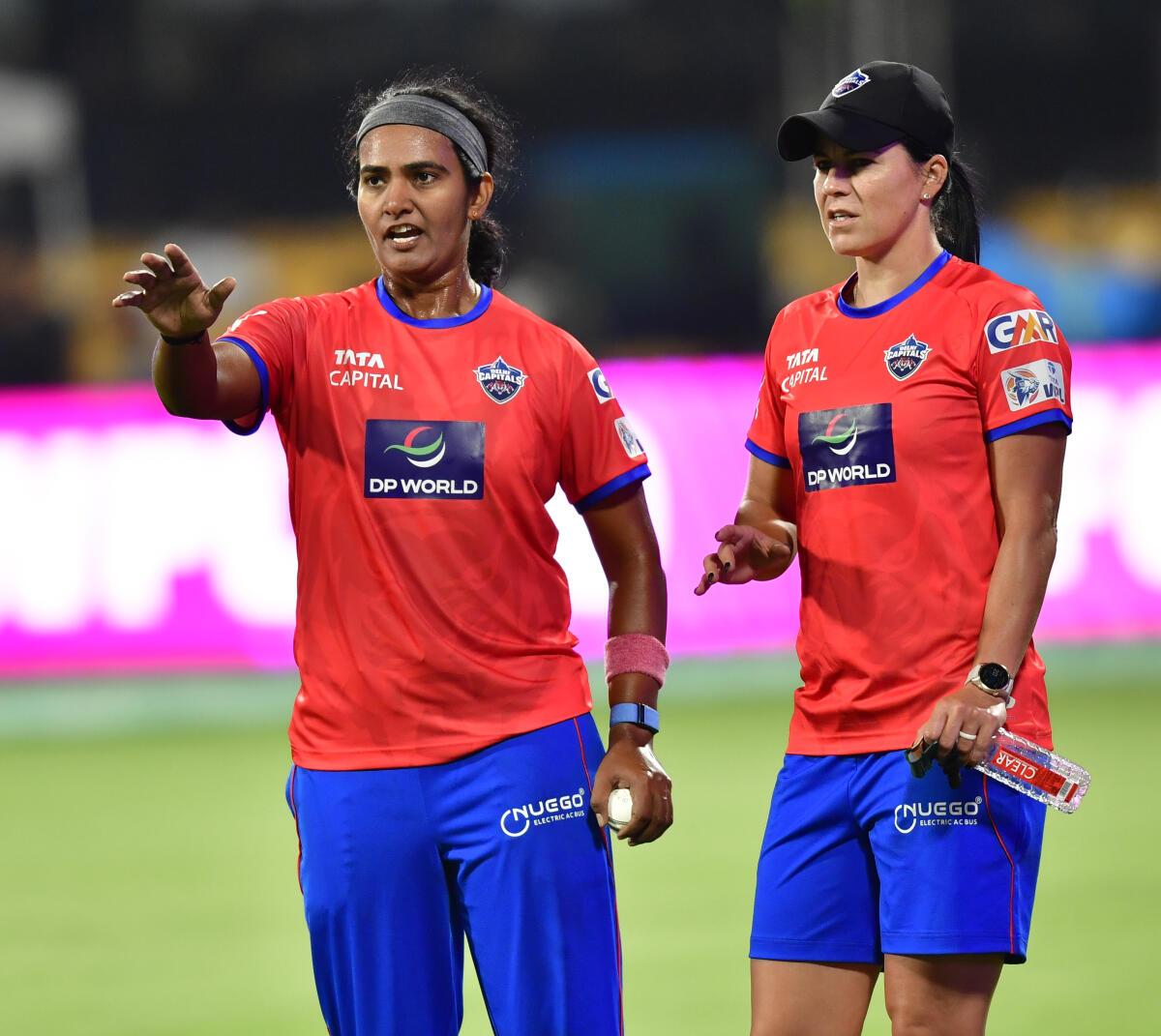 Shikha Pandey with Marizanne Kapp in the Women’s Premier League