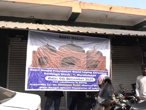 Posters of Babri Masjid foundation stone have been put up at various places in Beldanga.