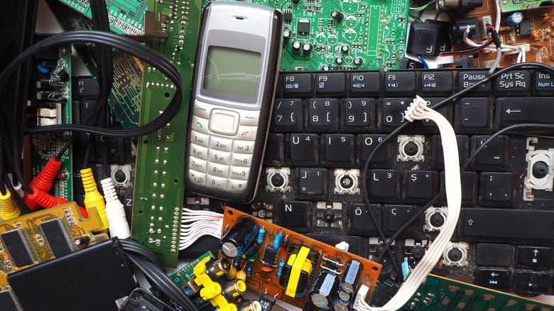 A range of discarded electronic devices.