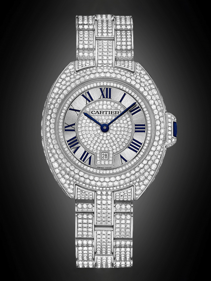 The 31 mm Cartier Clé de Cartier work with diamonds is listed at 148,000 Euros.