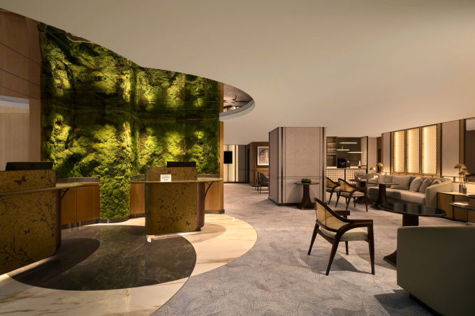 The Salon at Grand Opera Tower offers priority check-in and a curated selection of all-day refreshments. Photo courtesy of Grand Opera Tower