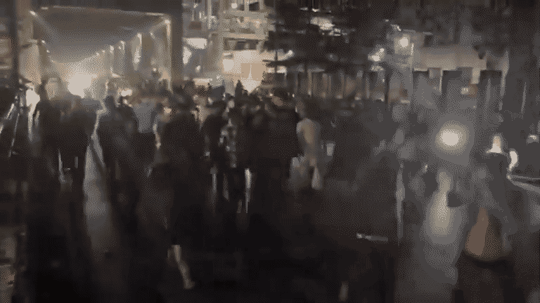 Protestors were seen marching on the road.