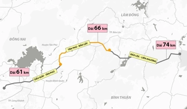 Alignment of the Tan Phu-Bao Loc Expressway. Graphic by Ecopark