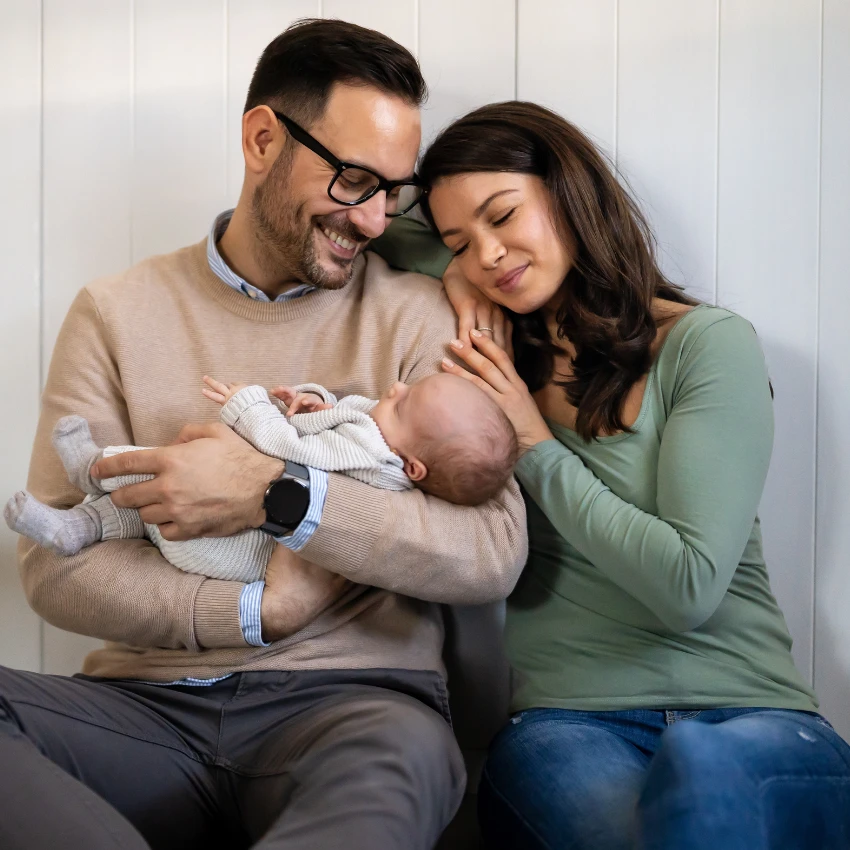 A new mom getting support from her husband so she can heal following childbirth