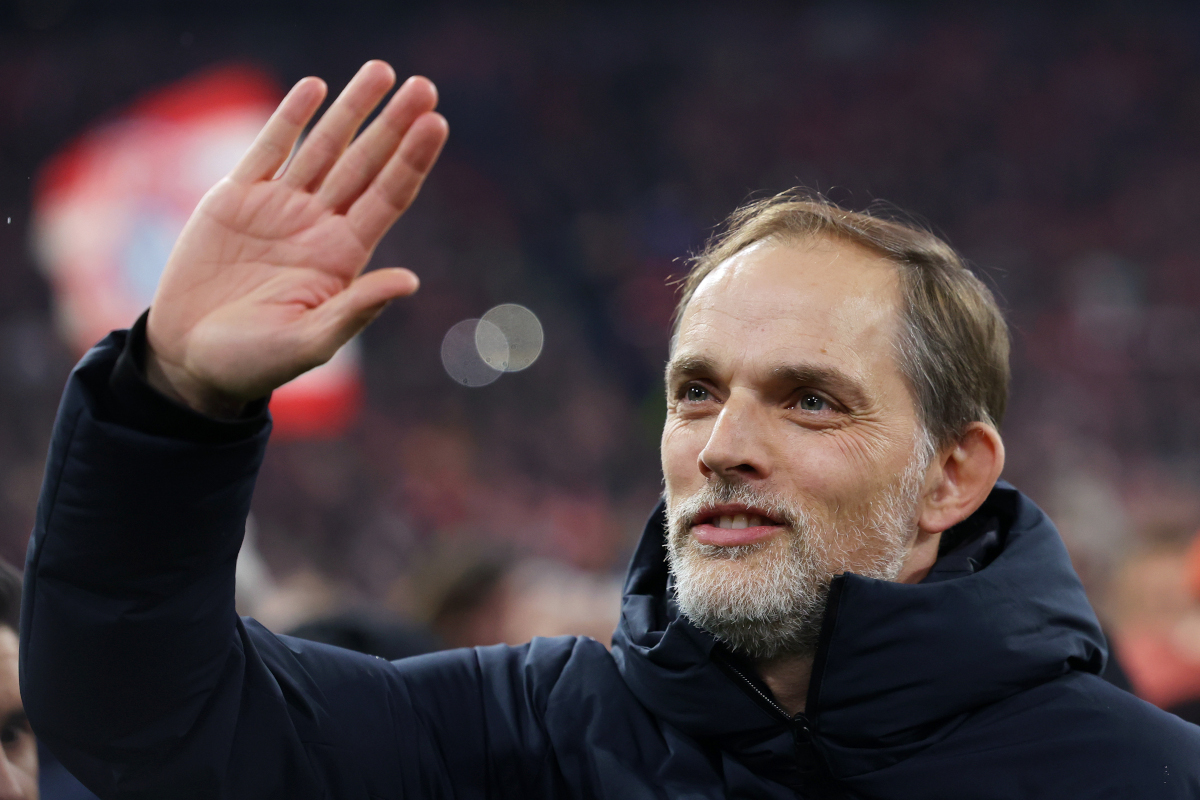 MUNICH, GERMANY - MARCH 05: Thomas Tuchel, Head Coach of Bayern Munich, acknowledges the fans prior to the UEFA Champions League 2023/24 round of 16 second leg match between FC Bayern München and SS Lazio at Allianz Arena on March 05, 2024 in Munich, Germany. (Photo by Alexander Hassenstein/Getty Images)