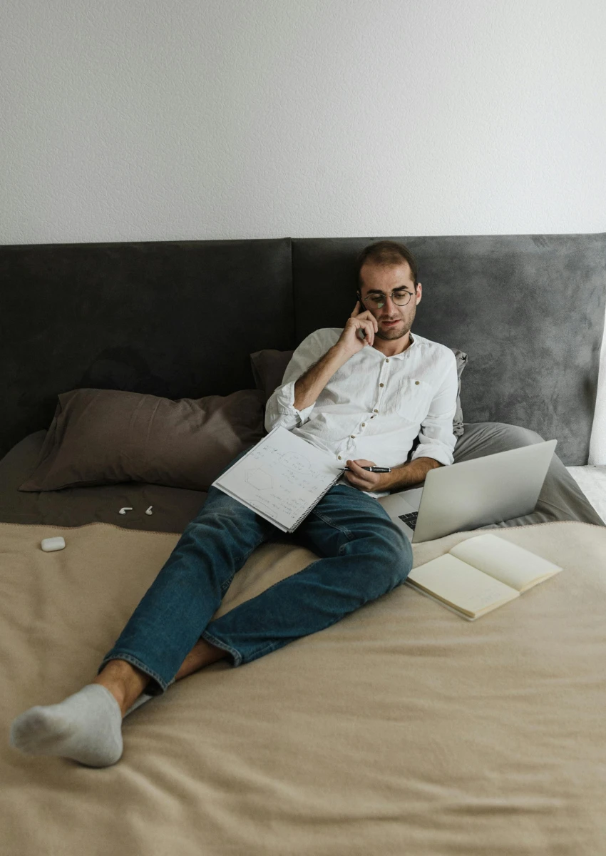 man working from home