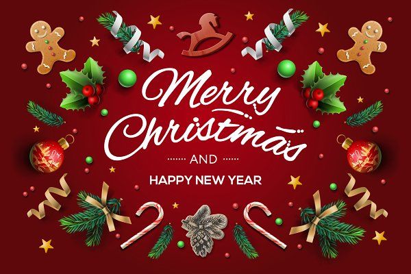 This may contain: merry christmas and happy new year greeting card with gingers, candy canes and candies