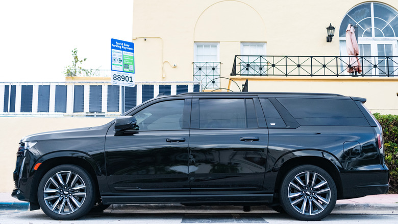 Side view of black Escalade ESV
