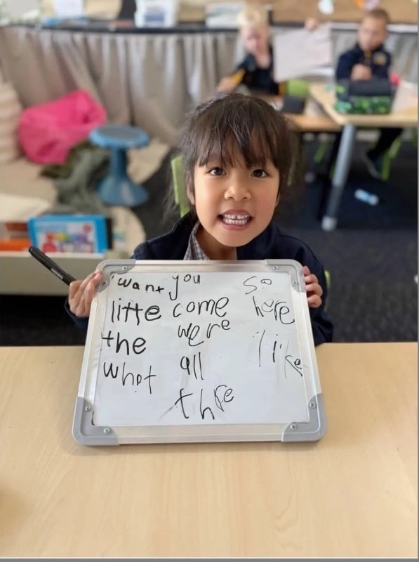 Ngoc Diem’s six-year-old daughter during a school session, November 2025. Photo courtesy of Diem
