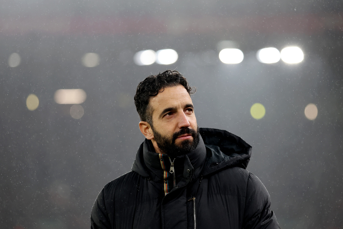 LIVERPOOL, ENGLAND - JANUARY 05: Ruben Amorim, Manager of Manchester United, looks on prior to kick-off ahead of the Premier League match between Liverpool FC and Manchester United FC at Anfield on January 05, 2025 in Liverpool, England. (Photo by Carl Recine/Getty Images)