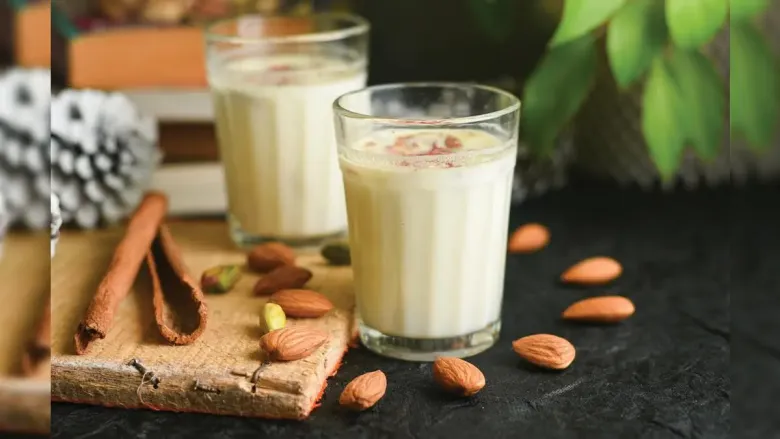 Hot milk with dry fruits and nuts