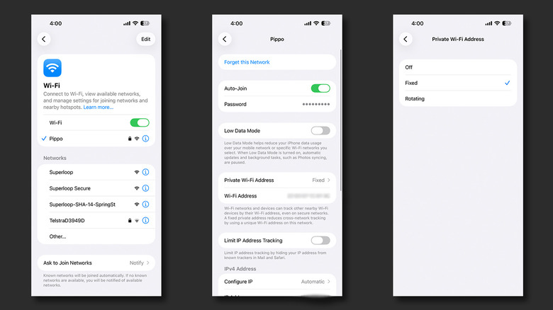 Steps to turn off private network address on iOS