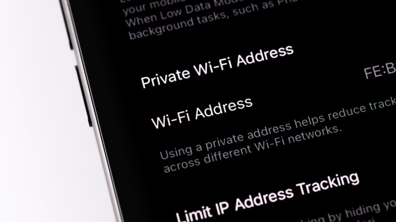 Private Wi-Fi Address option on an iPhone