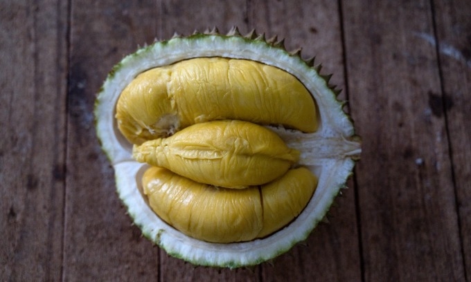 A durian is seen at a shop in Kuala Lumpur, Malaysia, on July 8, 2020. Photo by AFP