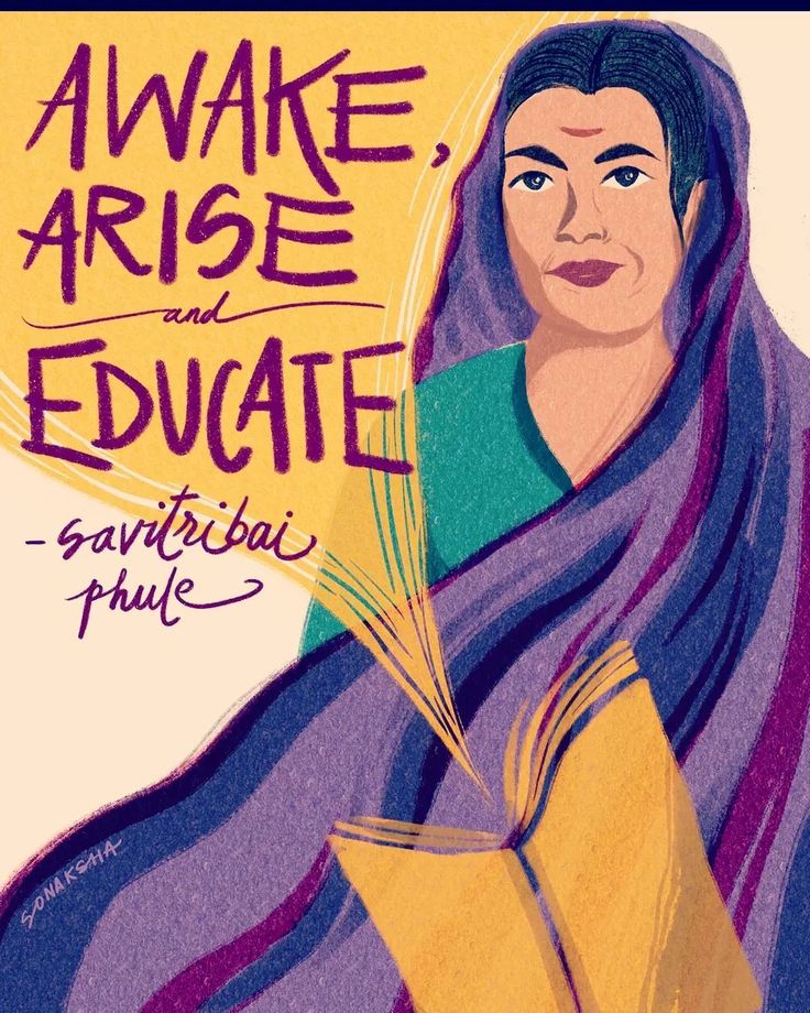 This may contain: an illustration of a woman with long hair and purple shawl on her head, in front of a yellow background