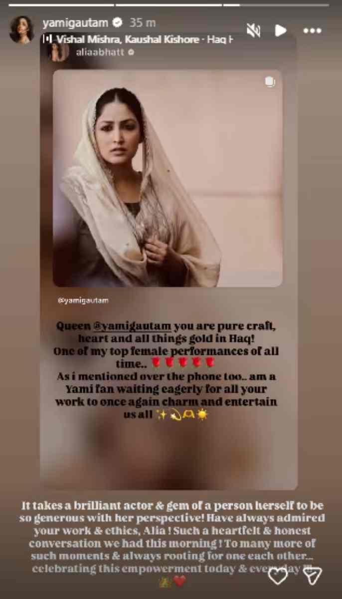 Alia Bhatt hails Yami Gautam’s powerful performance in Haq