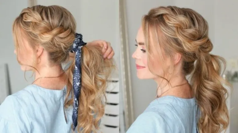 woman showing twisted ponytail hairstyle