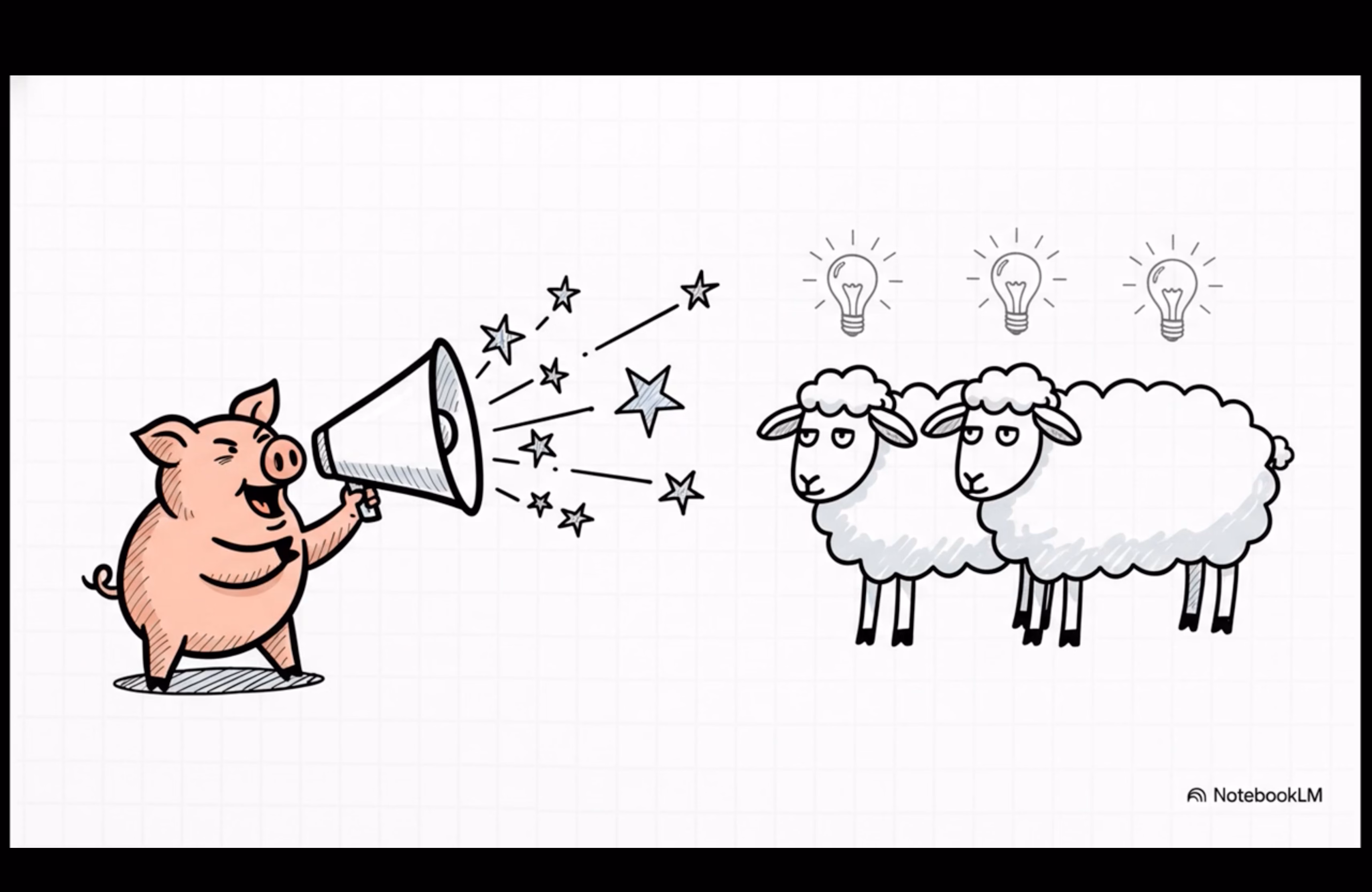 A screengrab of an explainer video created by NotebookLM. The video is based on a literary essay on George Orwell's 'Animal Farm'.