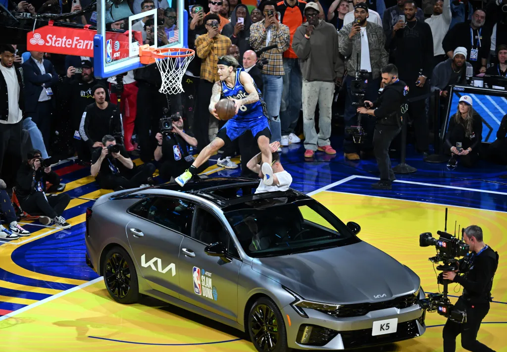 Orlando Magic player Mac McClung who had four perfect 50s on four attempts, wins the Slam Dunk Contest on Saturday night at Chase Center on 2025 NBA All-Star weekend in San Francisco, California, United States on February 15, 2025. 