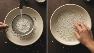 Washing sabudana pearls in bowl