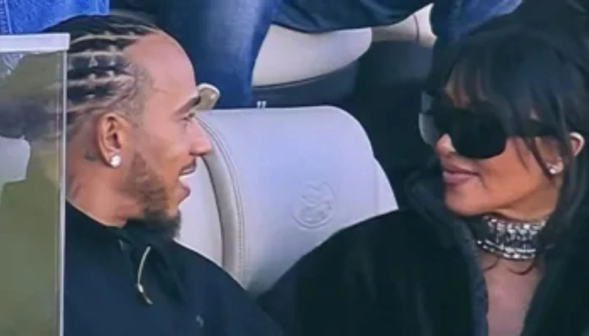 Lewis Hamilton was seen with Kim Kardashian at the Super Bowl LX event
