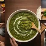 Hot saai bhaji served in a bowl alongside plain or brown rice, ready to eat.