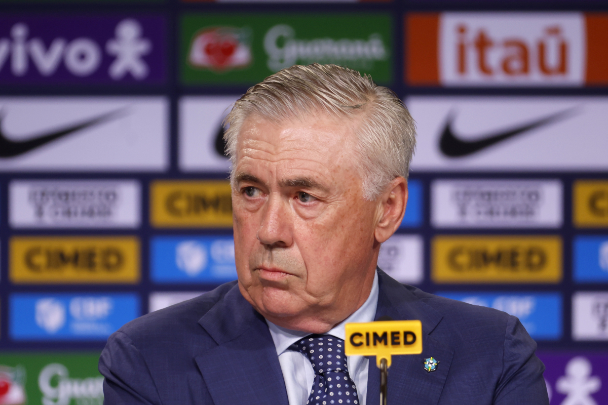 epa12137404 Italian Carlo Ancelotti attends a press conference where he was presented as new head coach of men's Brazilian national soccer team in Rio de Janeiro, Brazil, 26 May 2025. EPA-EFE/Antonio Lacerda