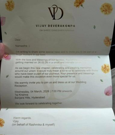It's official: Rashmika Mandanna, Vijay Deverakonda to marry on February 26; reception in March, wedding invite leaked