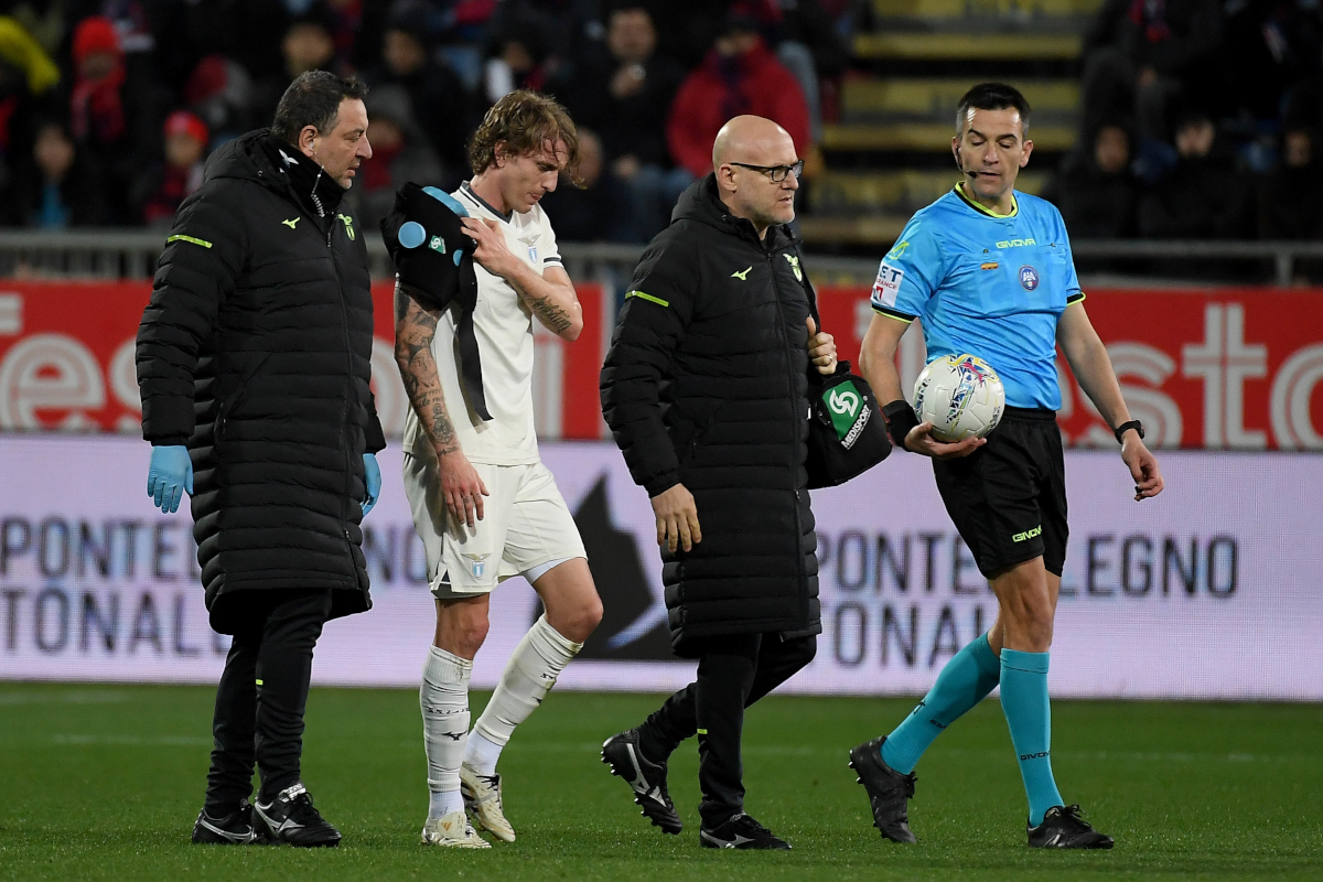 CAGLIARI, ITALY - FEBRUARY 21: Nicolò Rovella of SS Lazio injured during the Serie A match between Cagliari Calcio and SS Lazio at Stadio Sant'Elia on February 21, 2026 in Cagliari, Italy. (Photo by Marco Rosi - SS Lazio/Getty Images)
