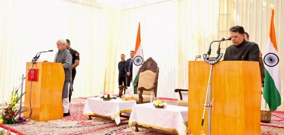 Former IAS officer Shantmanu taking oath as new State Election Commissioner of J&K SEC