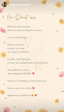 'Wedding of VIROSH': Rashmika Mandanna–Vijay Deverakonda make their relationship official ahead of wedding; pen special note for fans