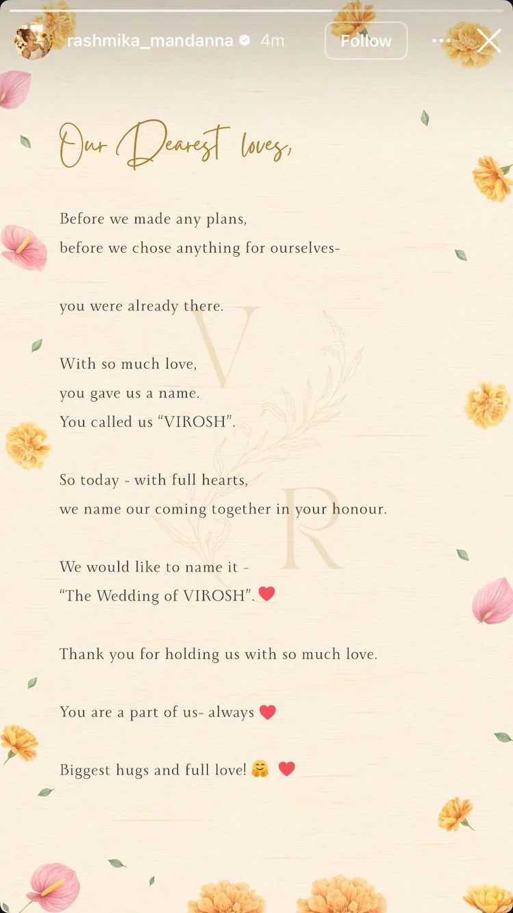 Rashmika's Instagram post