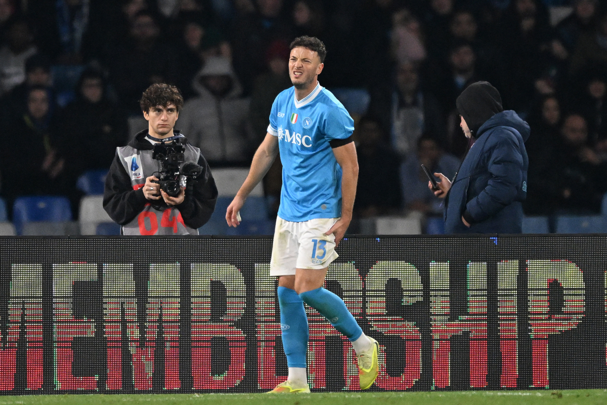 Naples, Italy - Amir Rrahmani of SSC Napoli has been injured during the Serie A match between SSC Napoli and US Sassuolo Calcio at Stadio Diego Armando Maradona in Naples, Italy. (Photo by Getty Images)