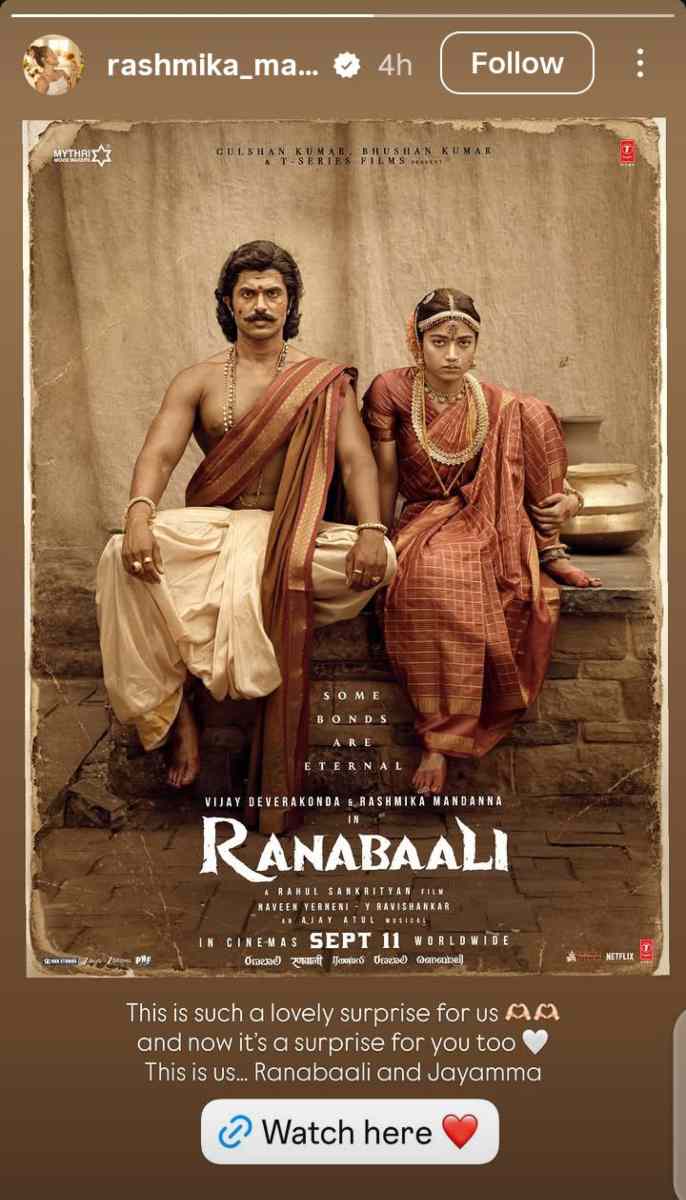 Rashmika Mandanna beams with joy to Ranabaali's romantic track