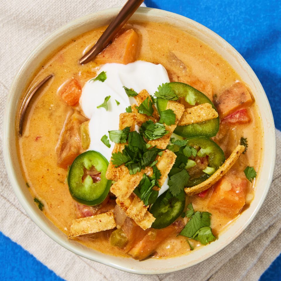 A recipe image of Veggie Enchilada Soup. Credit: Photographer: Alex Huang.