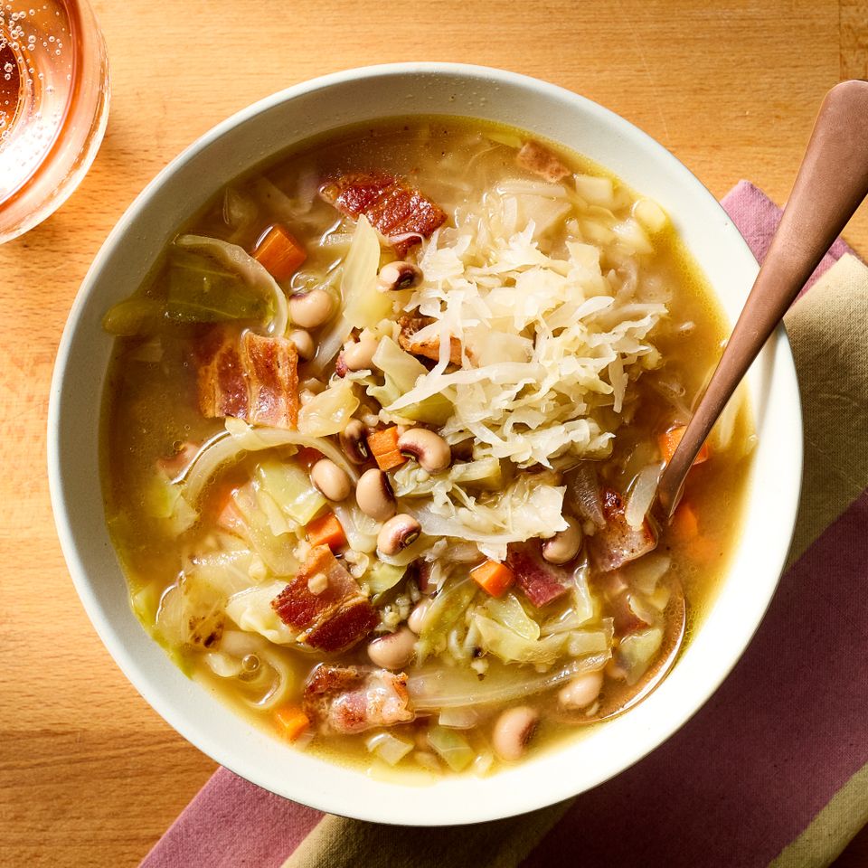 A recipe image of Ukrainian Cabbage Soup Credit: Photographer: Jake Sternquist, Food Stylist: Holly Dreesman, Prop Stylist: Gabriel Greco.