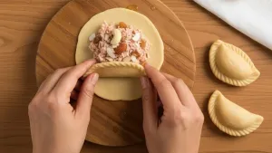 Shaping stuffed gujiya pastry