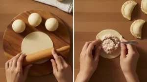 Rolling dough and filling gujiya