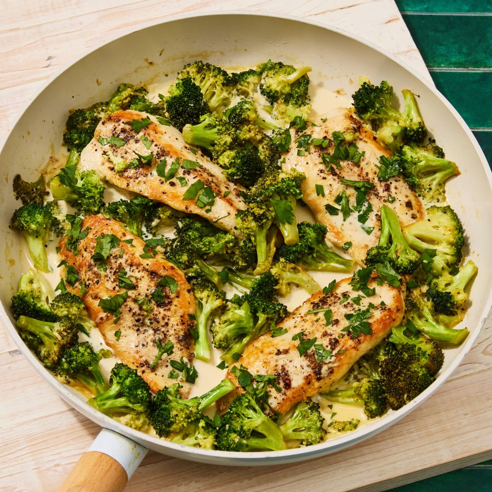 A recipe image of Creamy Garlic Chicken & Broccoli Skillet. Credit: Photographer: Alex Huang.