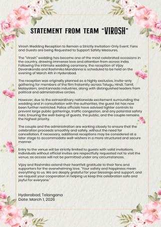 Rashmika-Vijay's Hyderabad wedding reception to be invite-only