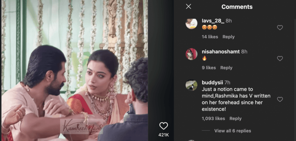 Rashmika blushes and gazes at Vijay during puja; jumps in joy while greeting village crowd; fans call it 'cringe overacting'