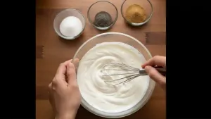 Whisk fresh curd until smooth and add sugar, black salt, and roasted cumin powder to prepare mildly sweet and creamy yogurt.