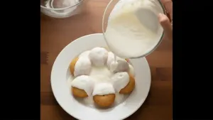 Place the soaked bhallas on a serving plate and pour generous amounts of prepared curd over them so they are fully covered.