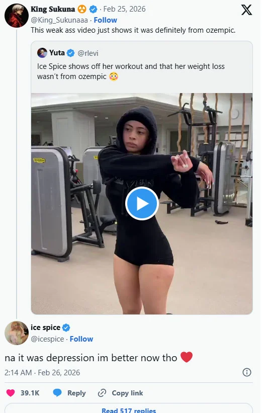 Ice Spice breaks silence on using Ozempic for her weight loss
