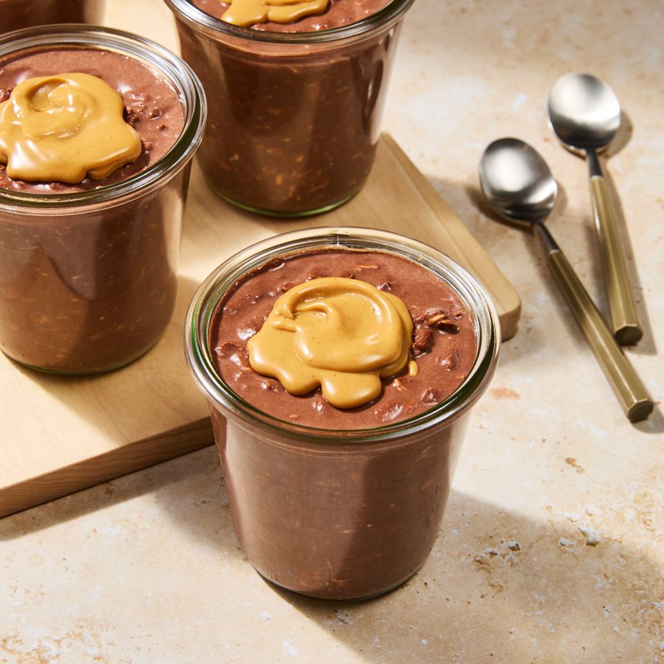 Recipe image of High-Protein Peanut Butter-Chocolate Overnight Oats Credit: Photographer: Alex Huang.