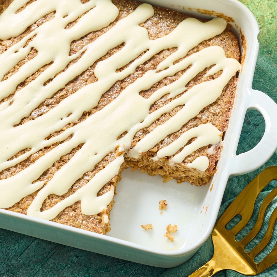 Recipe image of gingerbread baked oats Credit: Photographer: Stacy Allen, Prop Stylist: Josh Hoggle, Food Stylist: Craig Ruff.