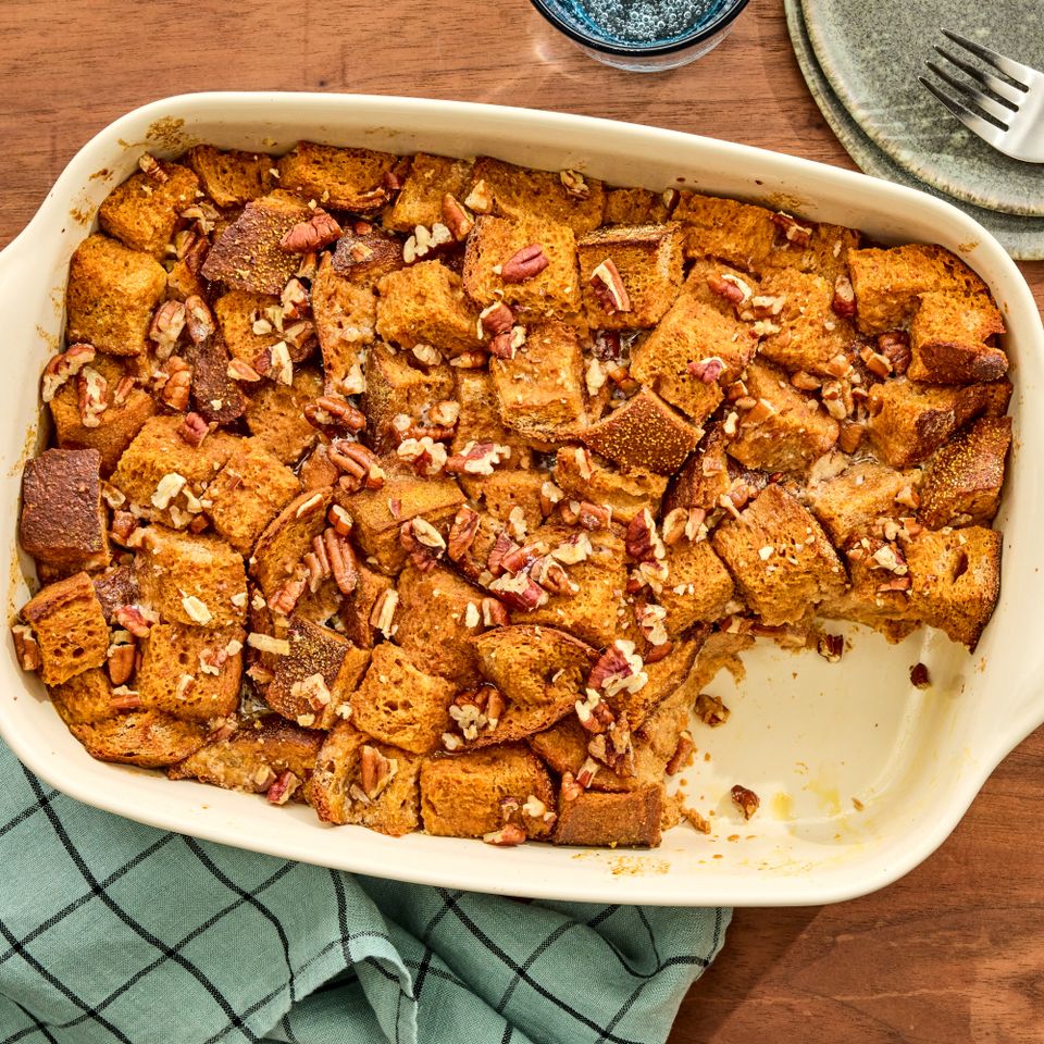 Recipe image of Overnight French Toast Casserole Credit: Photographer: Fred Hardy, Food Stylist: Emily Nabors Hall, Prop Stylist: Lindsey Lower.